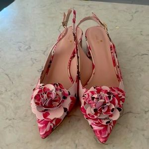 Cutest Kate Spade kitten heel rose pink floral pumps size 9